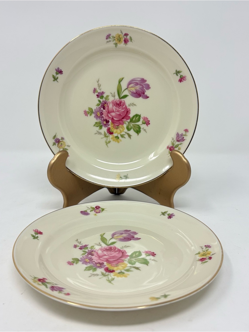 Rosenthal Cream Porcelain Dinner Plates with Pink and Purple Floral Motif